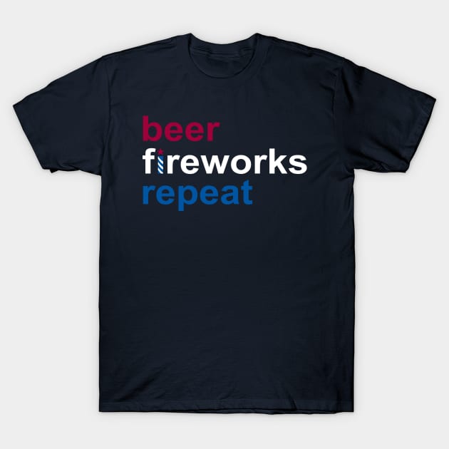 BEER FIREWORKS REPEAT - funny 4th of July BEER LOVERS Patriotic USA – MERICA T-Shirt by originalsusie